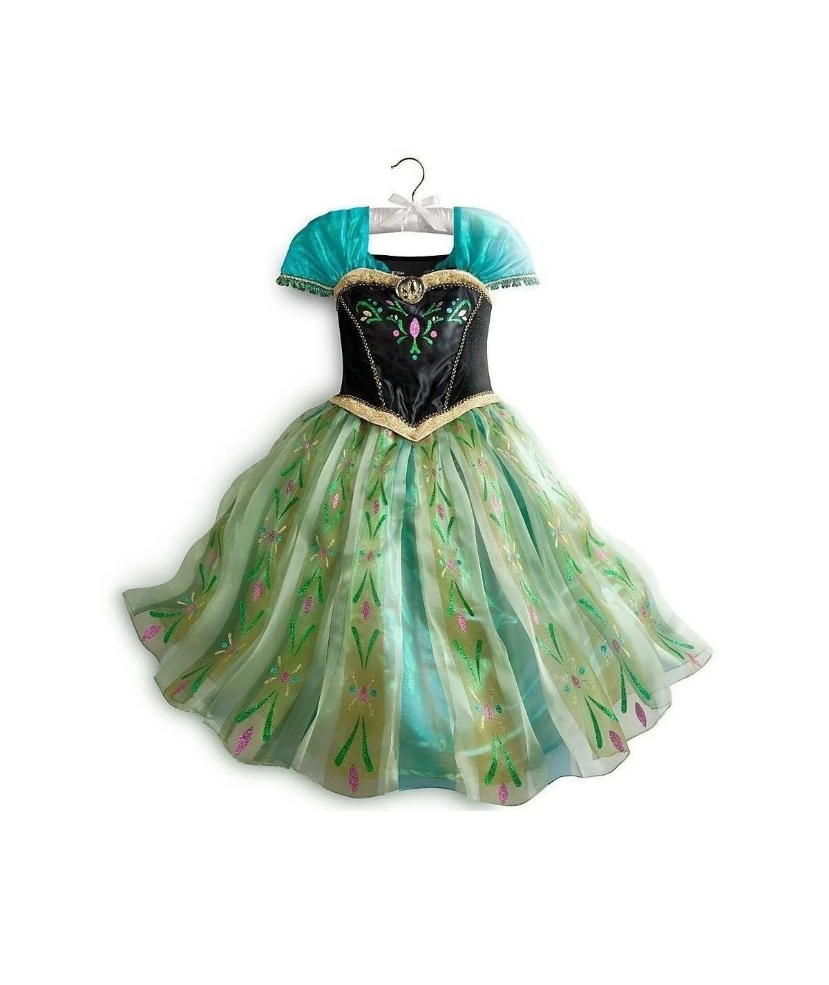 Déguisement Princesse Anna Reine Des Neiges – Robe Verte, Couronne, Baguette Et Accessoires