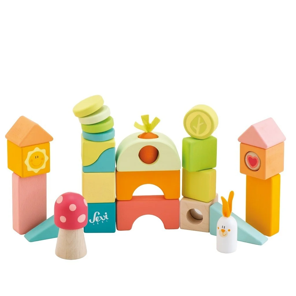 Set de construcción de cubos de madera con estampado pastel 82996 Sevi Trudi Trudi by Sevi - 1